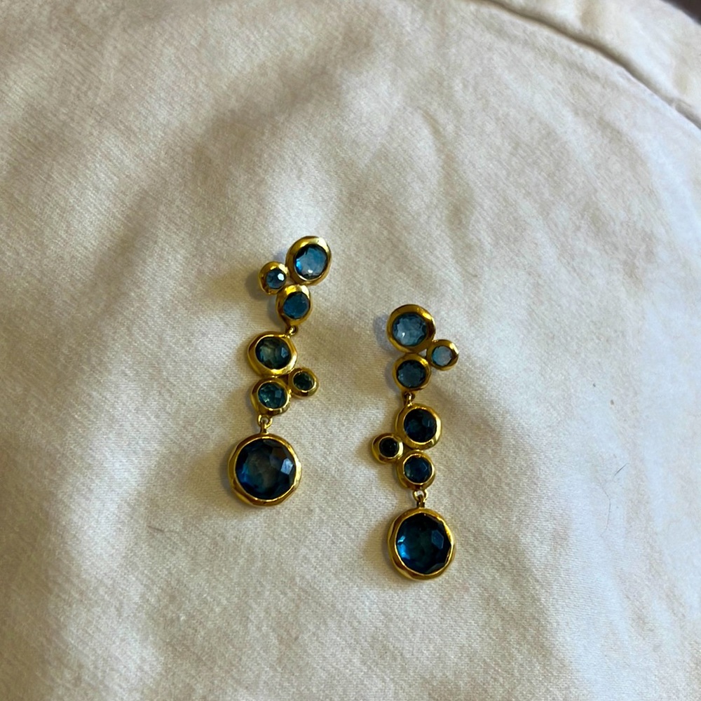 Ippolita lollipop 18k gold London blue topaz earrings.